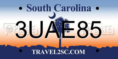 3UAE85 South Carolina License Plate