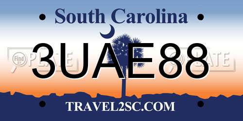 3UAE88 South Carolina License Plate