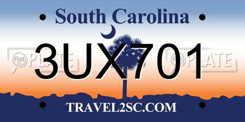 3UX701 South Carolina License Plate