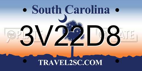 3V22D8 South Carolina License Plate