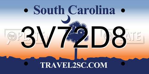 3V72D8 South Carolina License Plate