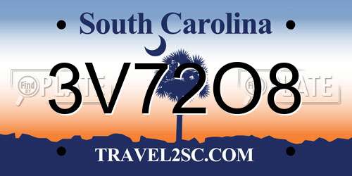 3V72O8 South Carolina License Plate