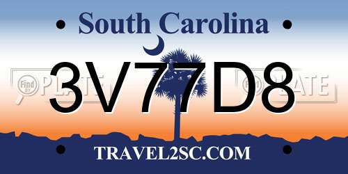 3V77D8 South Carolina License Plate