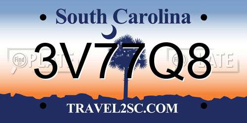 3V77Q8 South Carolina License Plate