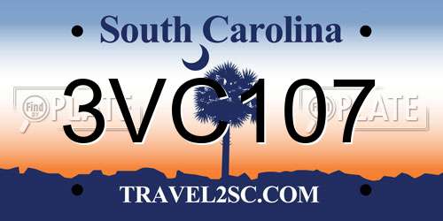 3VC107 South Carolina License Plate