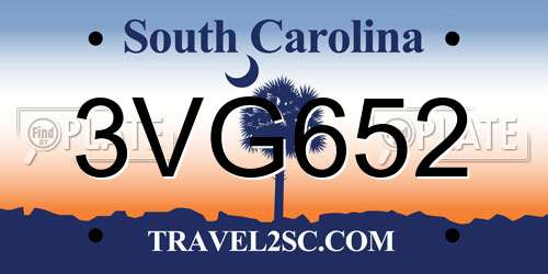 3VG652 South Carolina License Plate