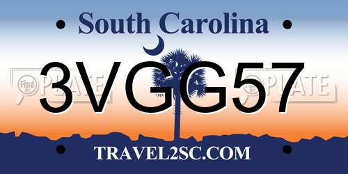 3VGG57 South Carolina License Plate