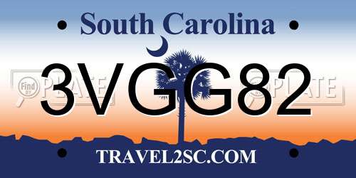 3VGG82 South Carolina License Plate