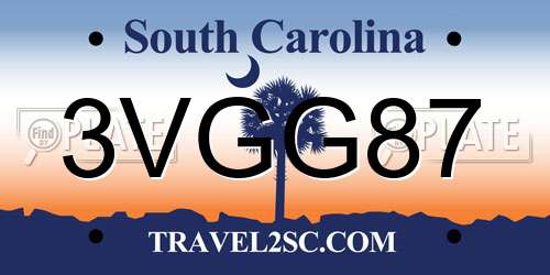 3VGG87 South Carolina License Plate