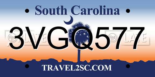 3VGQ577 South Carolina License Plate