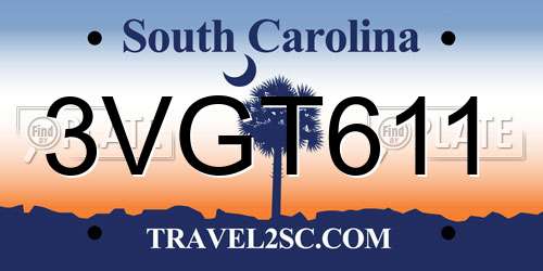 3VGT611 South Carolina License Plate