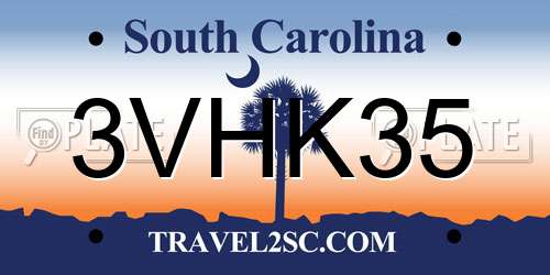 3VHK35 South Carolina License Plate