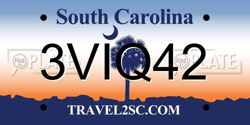 3VIQ42 South Carolina License Plate