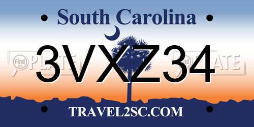 3VXZ34 South Carolina License Plate