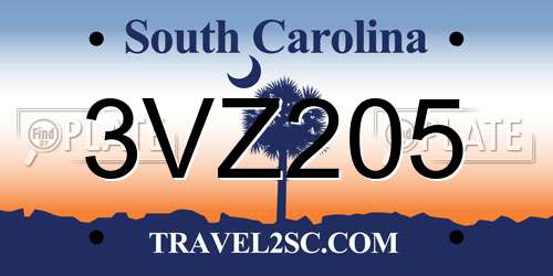 3VZ205 South Carolina License Plate