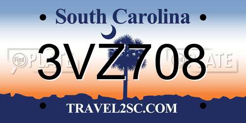 3VZ708 South Carolina License Plate