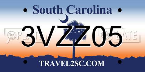 3VZZ05 South Carolina License Plate