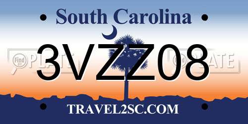 3VZZ08 South Carolina License Plate