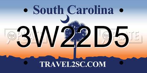 3W22D5 South Carolina License Plate
