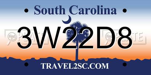 3W22D8 South Carolina License Plate