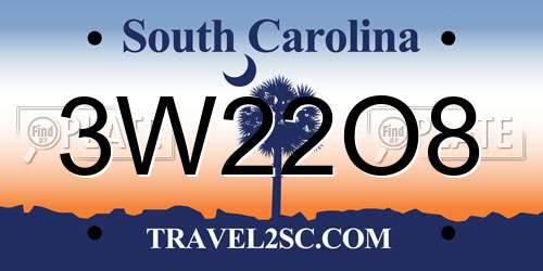 3W22O8 South Carolina License Plate