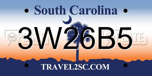 3W26B5 South Carolina License Plate
