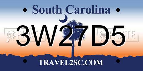 3W27D5 South Carolina License Plate