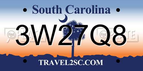 3W27Q8 South Carolina License Plate