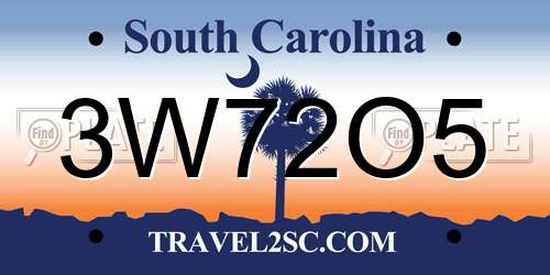 3W72O5 South Carolina License Plate