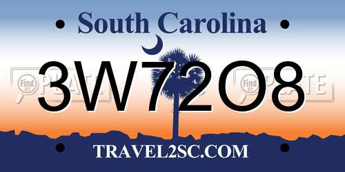 3W72O8 South Carolina License Plate
