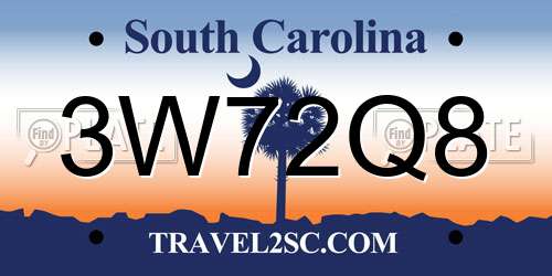 3W72Q8 South Carolina License Plate