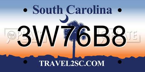 3W76B8 South Carolina License Plate