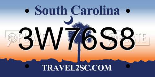 3W76S8 South Carolina License Plate