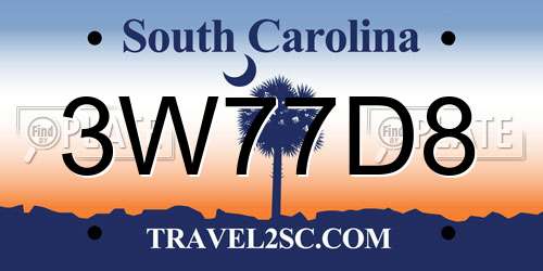 3W77D8 South Carolina License Plate