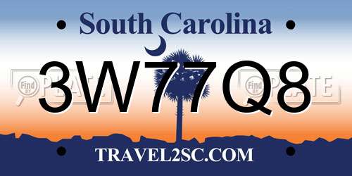 3W77Q8 South Carolina License Plate