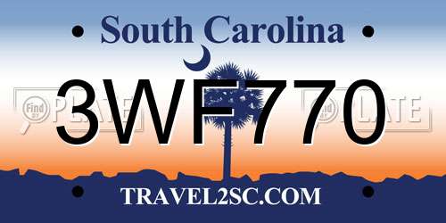 3WF770 South Carolina License Plate