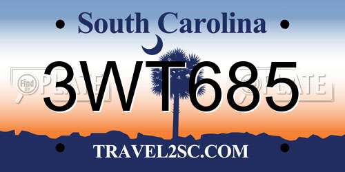 3WT685 South Carolina License Plate