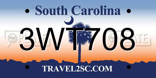 3WT708 South Carolina License Plate