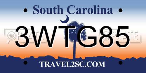 3WTG85 South Carolina License Plate
