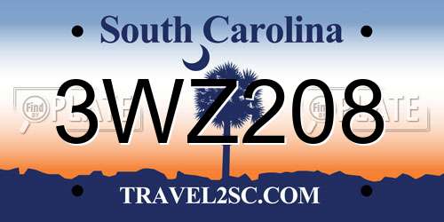 3WZ208 South Carolina License Plate