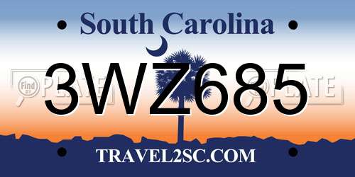 3WZ685 South Carolina License Plate