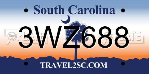 3WZ688 South Carolina License Plate
