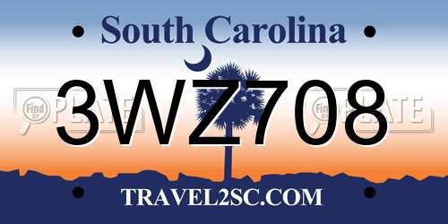 3WZ708 South Carolina License Plate