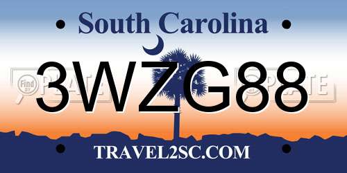 3WZG88 South Carolina License Plate