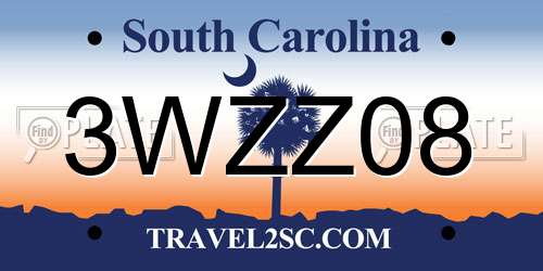 3WZZ08 South Carolina License Plate