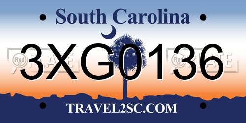 3XG0136 South Carolina License Plate