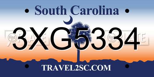 3XG5334 South Carolina License Plate
