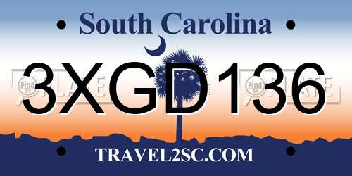 3XGD136 South Carolina License Plate