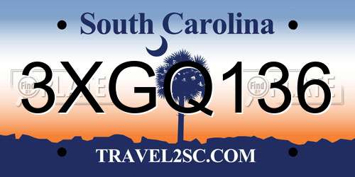 3XGQ136 South Carolina License Plate