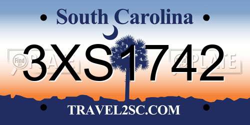 3XS1742 South Carolina License Plate